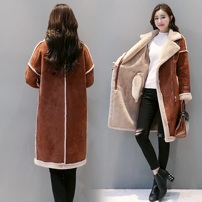 

Fur Suede Coat Women's Mid-length 2018 Winter Korean-style Warm Stand Collar Lambs Wool Thick Overcoat