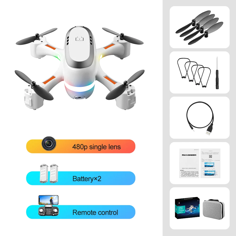 2021 New Toys Mini Drone Rainbow LED Dynamic Light Remote Control Helicopter Toy RC Quadcopter Aerial Photography HD Dual Camera syma remote control RC Quadcopter