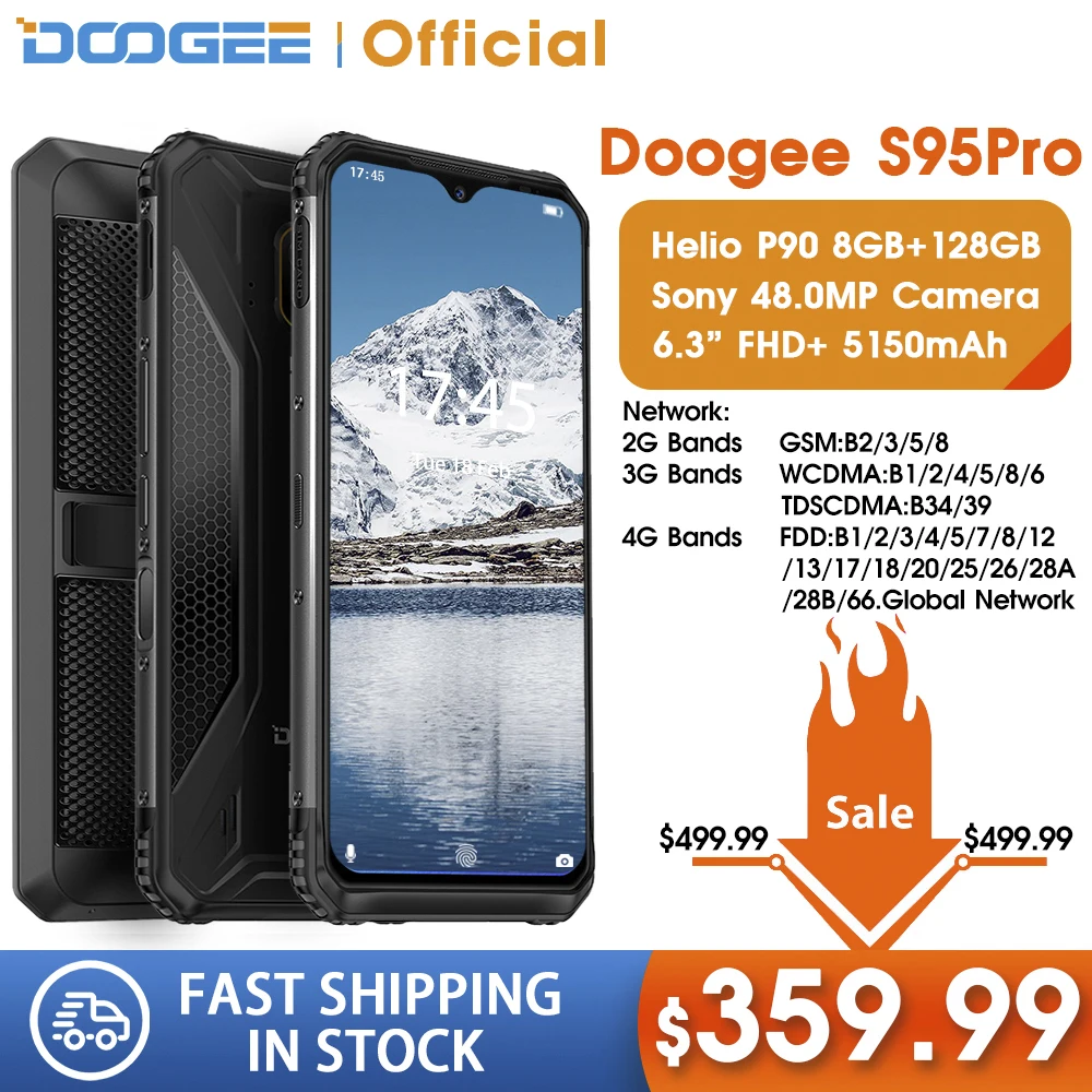 

DOOGEE S95 Pro Modular Rugged Mobile Phone IP68/IP69K 6.3inch Display 5150mAh Helio P90 Octa Core 8GB 128GB 48MP Cam Android 9