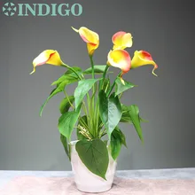 Букет Индиго Калла(18 шт. листьев+ 5 цветов) Калла Настоящее прикосновение(7 цветов) Свадебный дисплей цветок искусственный домашний цветок