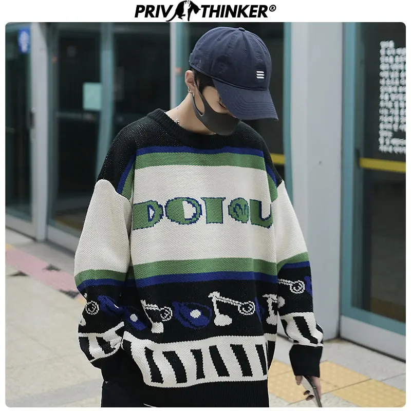 

Privathinker Men Jacquard Contrast Sweater Sweaters Mens 2020 Autumn Winter Korean Pullovers Loose Male O-Neck Sweater Fashions