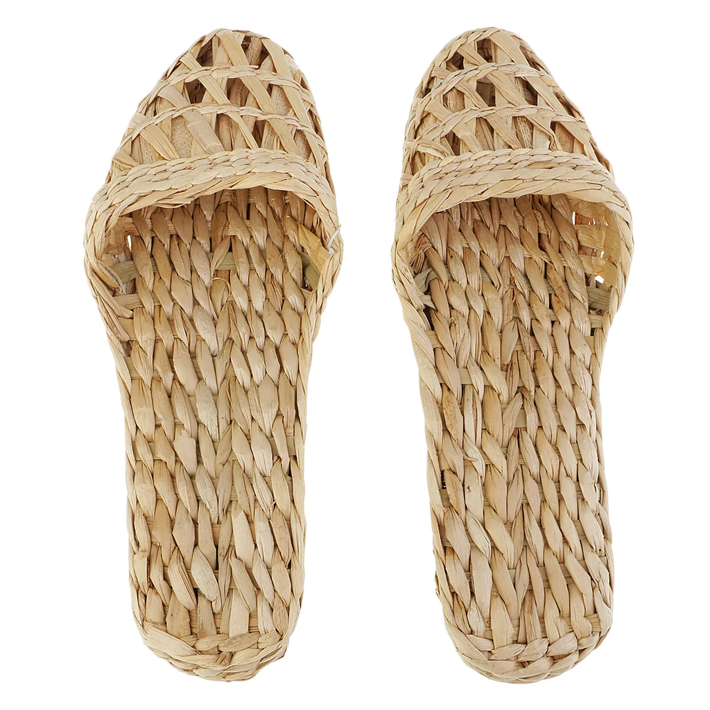 

1 Pair of Handmade Straw Rattan Knitted Slippers Summer Sandals Flat Sandal Slipper Radom Ship