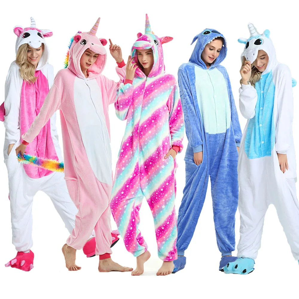 Женские пижамные комплекты с единорогом, кигуруми, фланелевые пижамы с милыми животными, детские женские зимние пижамы с единорогом, пижамы, домашняя одежда