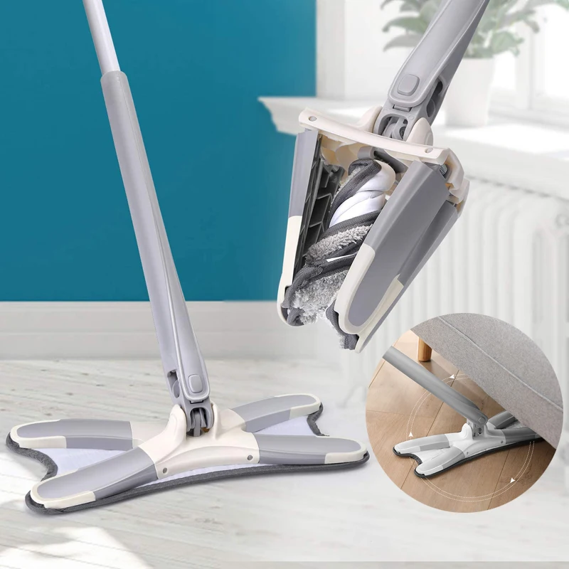 

X-type Microfiber Flat Mop Hand-free Washing Squeeze Floor Mop 360 Degree Rotate Household Cleaning Tools With Reusable Cloth