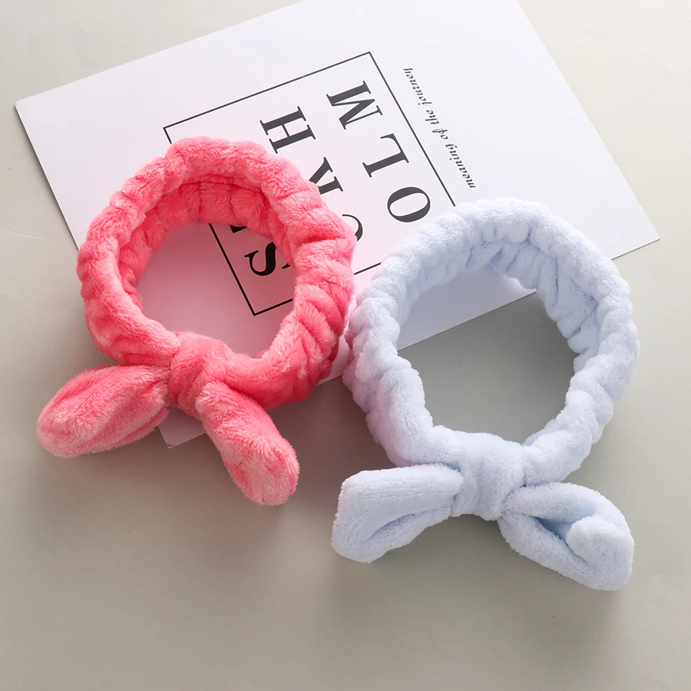 

Women Coral Fleece Bow Hair Band Solid Color Wash Face Makeup Soft Headbands Fashion Girls Turban Head Wraps Hair Accessories