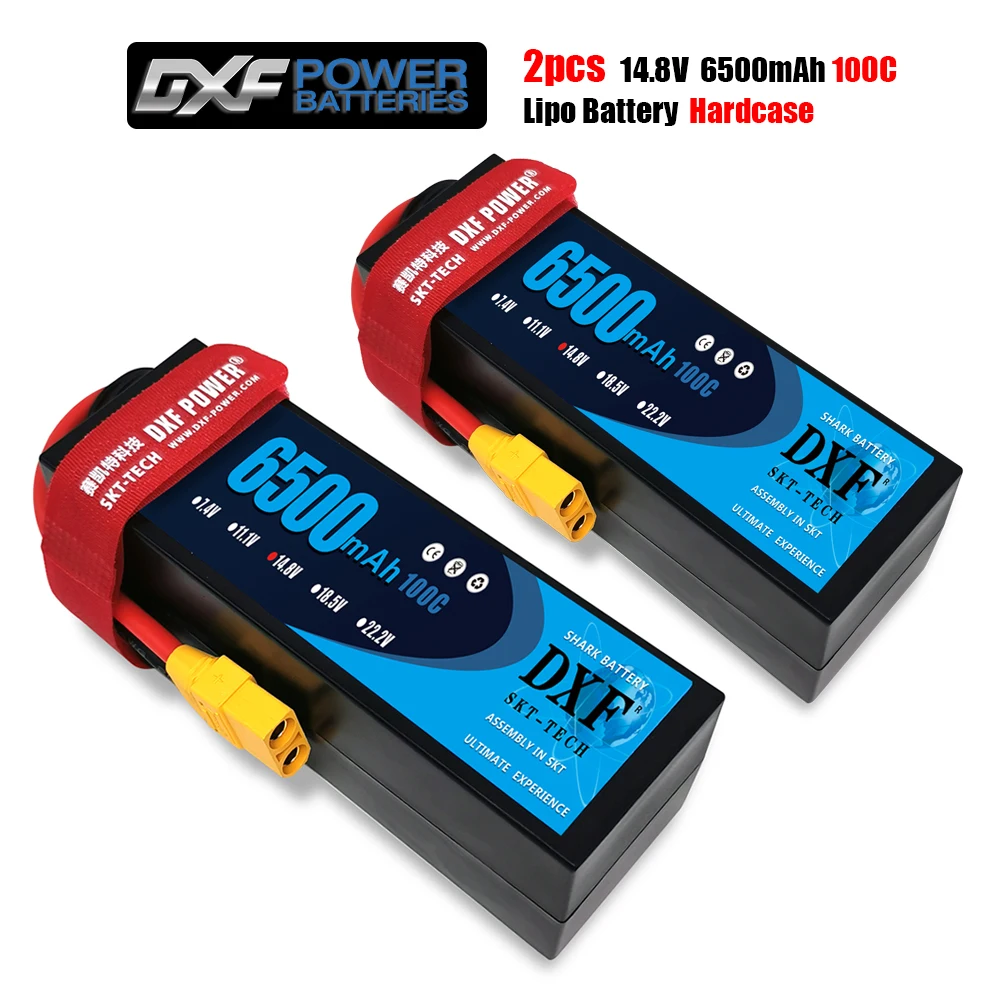 

2PCS DXF Lipo Battery 4S 14.8V 6500MAH 100C MAX 200C HardCase T/XT60 For Rc Helicopter Car Boat drone truck quadcopter Traxx