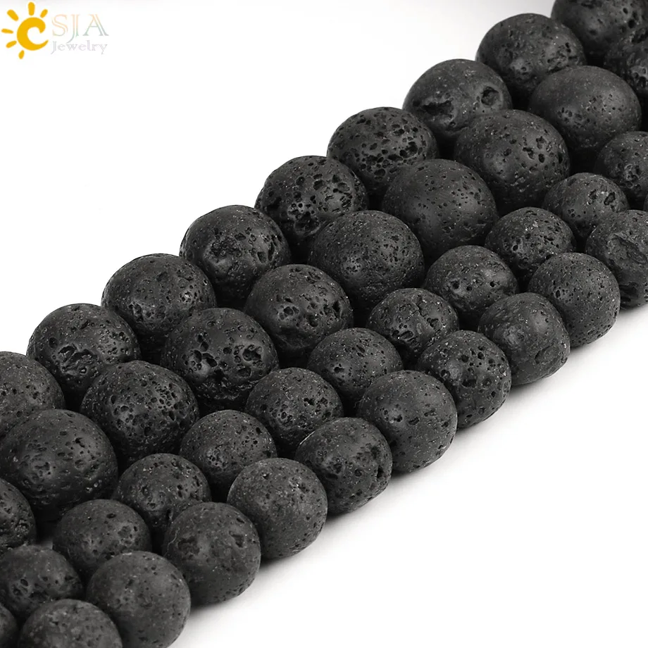 

CSJA Natural Stone Black Lava Beads Round Volcanic Raw Material Bead for Jewelry Making DIY Bracelet Necklace 16 18mm 20mm G233