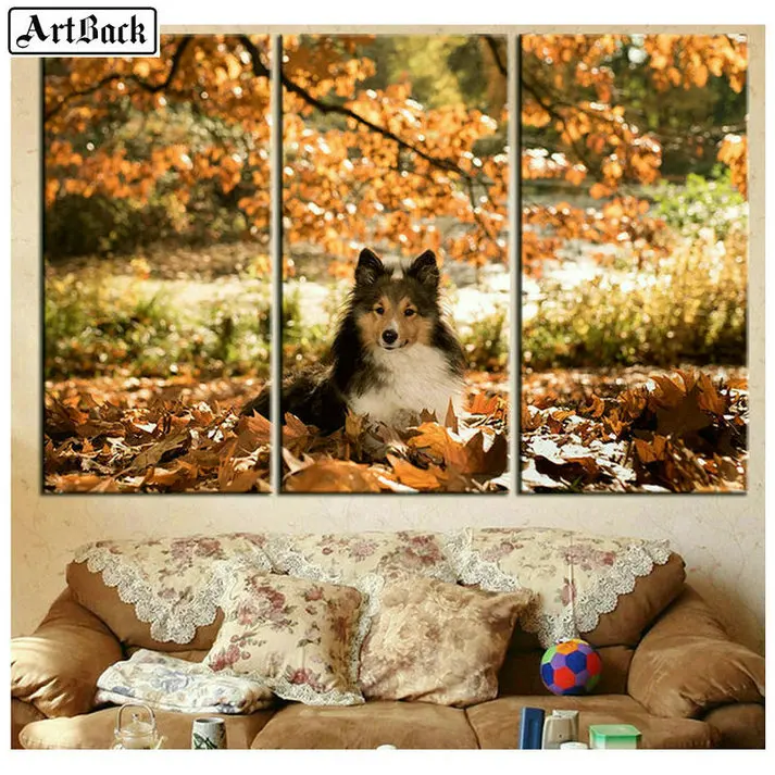 

Diy 5d diamond painting Akita dog triptych full square dog diamond mosaic landscape 3d sticker living room decoration