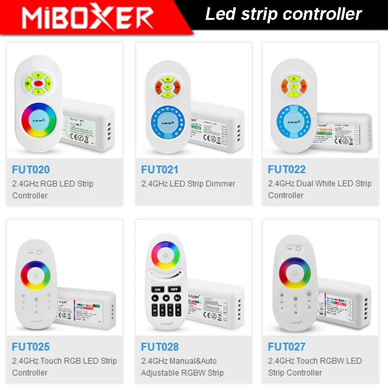 

MiBOXER 2.4G LED Strip Dimmer Touch Dual White/RGB/RGBW LED Strip Controller FUT020/FUT021/FUT022/FUT025/FUT027/FUT028