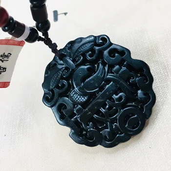 

Zheru Jewelry Pure Natural Black Jade Carved Open Plum Blossom Pendant Necklace for Men and Women Jewelry