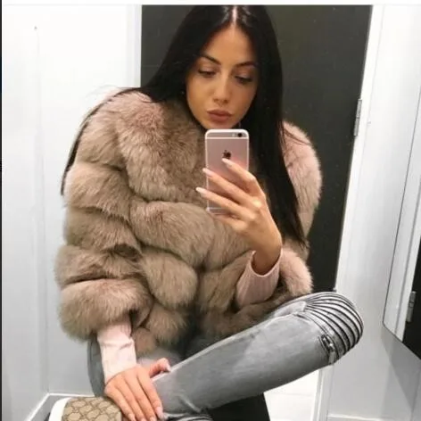 Женское пальто из натурального Лисьего меха верхняя одежда в пять рядов для