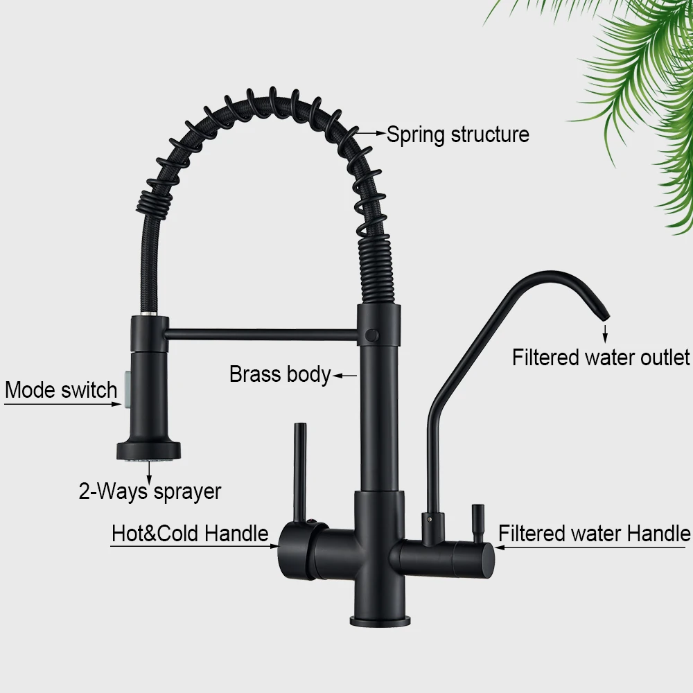 Matte Black Filtered Crane Kitchen Pull Out Spray 360 Rotation Water Filter Tap Dual Water Modes Sink Kitchen Purification Fauce kitchen sinks for sale