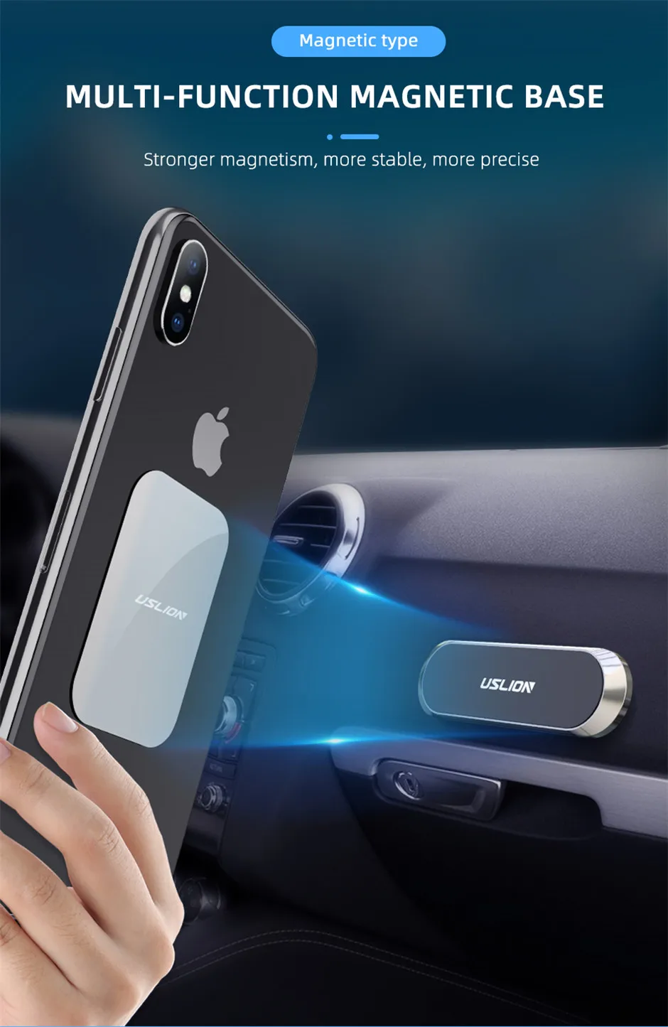 mobile finger holder USLION mini Strip Magnetic Car Phone Paste Holder Stand For iPhone Samsung Xiaomi Wall Zinc Alloy Magnet GPS Car Mount Dashboard phone stand for desk