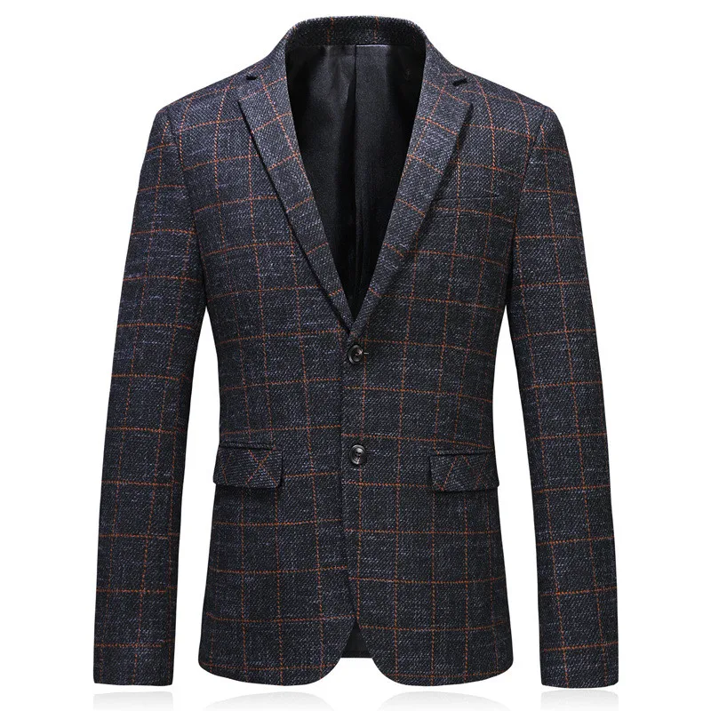 21.1 75Men's suit blazer spring and autumn new men's business casual suit blazer classic men's checked single-breasted suit jacket