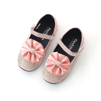 

Girls Fashion Round Head Single Shoes Rhinestone Soft Princess Loafers Bow Children Pink Moccasins Flats