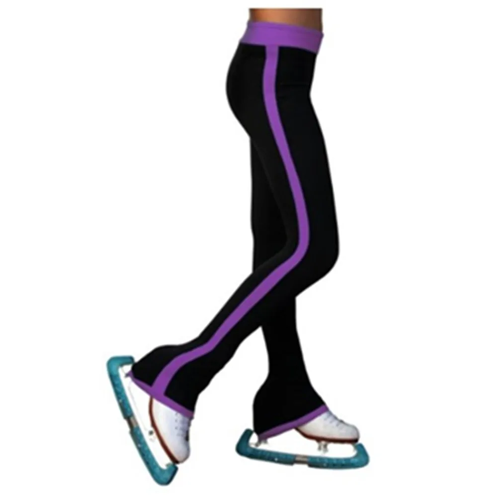 Ice Figure Skating Pants Women's Girls Stretch Fabrics Multicolor Vertical Color Stripes Blue Purple Training Teens Kids
