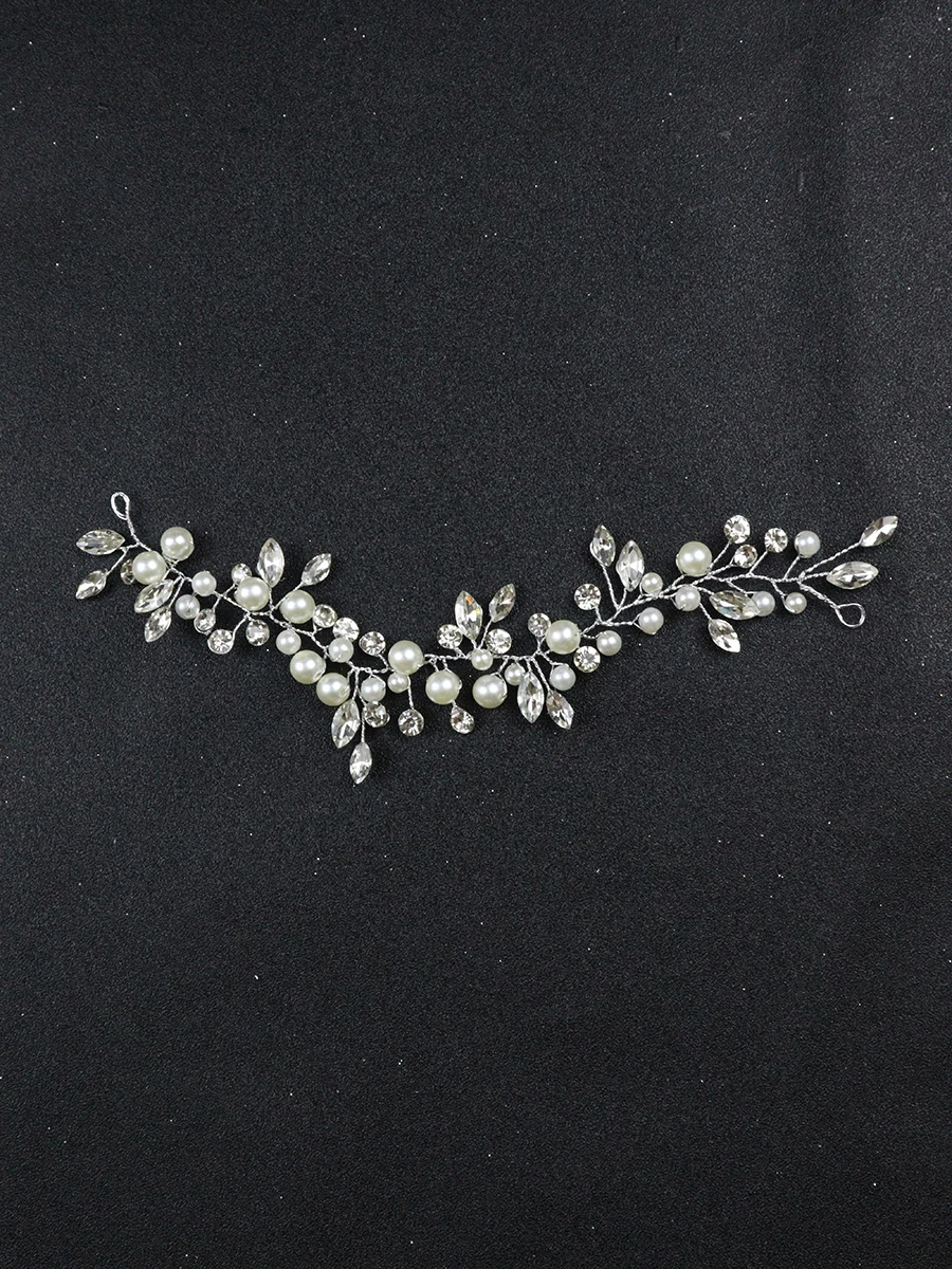 Shiny Silver Pearls Bridal Hair Accessories Rhinestones Women Headpieces Handmade Bride Headdress Weddings Headbands Hair Vine