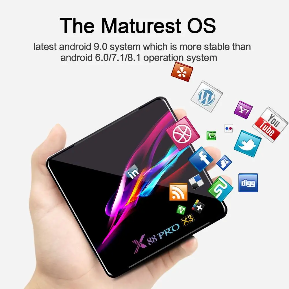 

X88 PRO X3 8K TV Box Android 9.0 Amlogic S905X3 Remote Control 4GB RAM 32/64/128GB ROM 2.4G 5G WIFI bluetooth 4.1