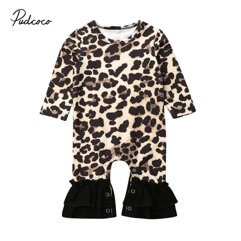 Коллекция года, весенне-осенняя одежда для малышей Модная одежда для маленьких девочек детский комбинезон с принтом леопарда, комбинезон с расклешенным низом, комплект из одного предмета