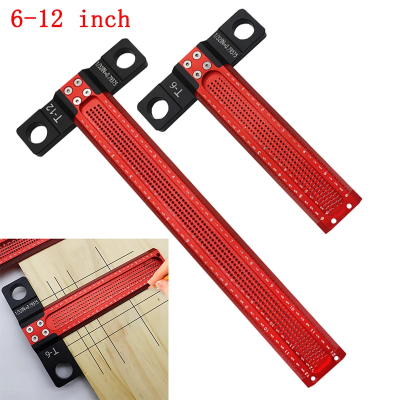 6in 12in Woodworking Hole Marking T Ruler Aluminum Alloy T Type Scriber  Gauge