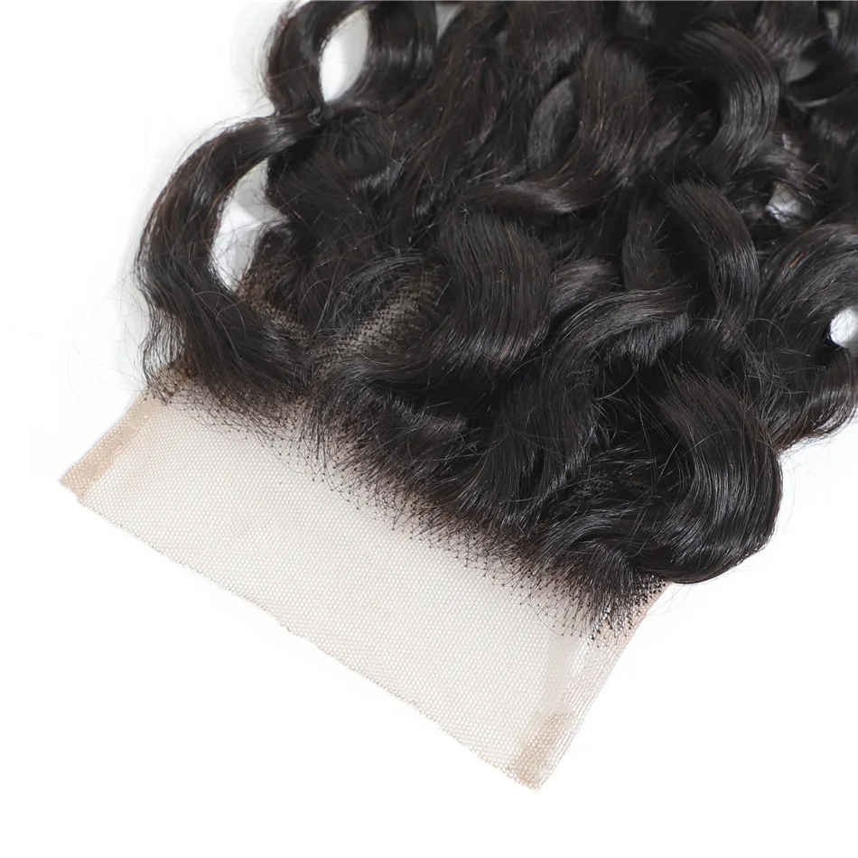 Водные синтетические волосы волнистые кружева Закрытие 4x4 закрытие индийские 22 20 дюймов Закрытие человеческих волос Remy закрытие средняя свободная часть закрытие