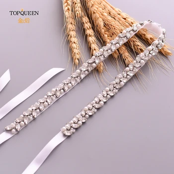 

TOPQUEEN S383-S Wedding dress belt pearl Silver diamond belt luxury rhinestone belt rhinestone trim applique bridal belt