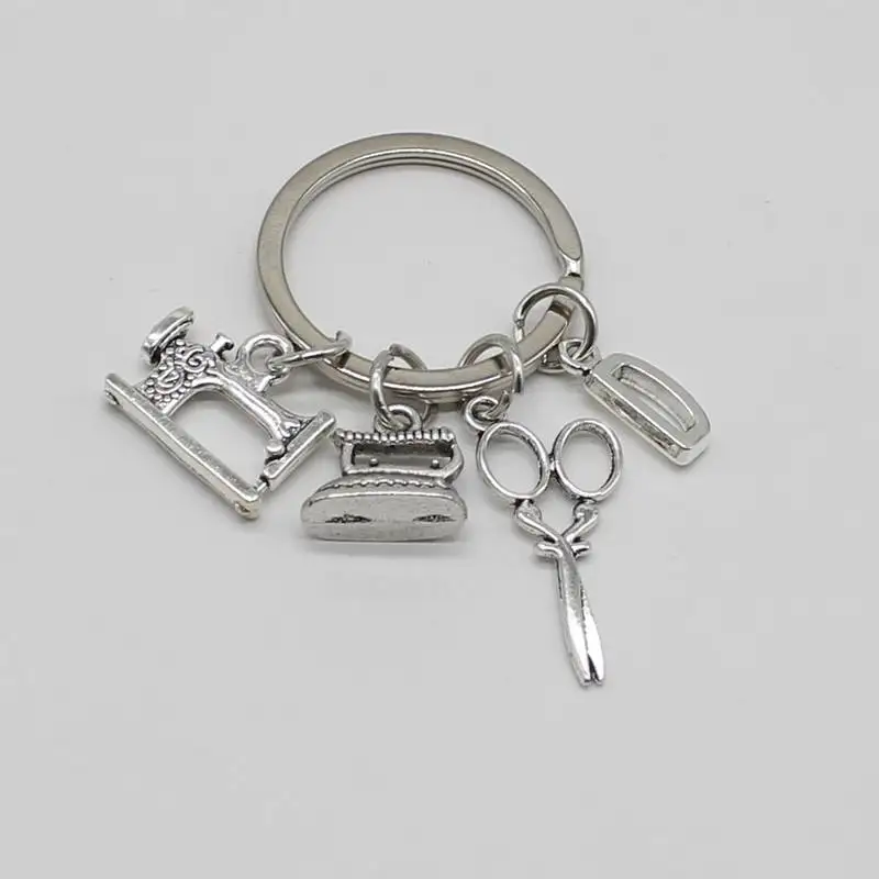 New fashion jewelry letter keychain, sewing machine keychain, ironing machine charm keychain, scissors keychain, clothing design