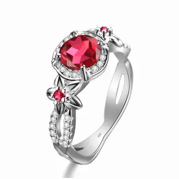 

Szjinao Silver Rings For Women Real 925 Sterling Silver White Gold Eternity Ring Flower Ruby Gemstones With Zircon Fine Jewelry