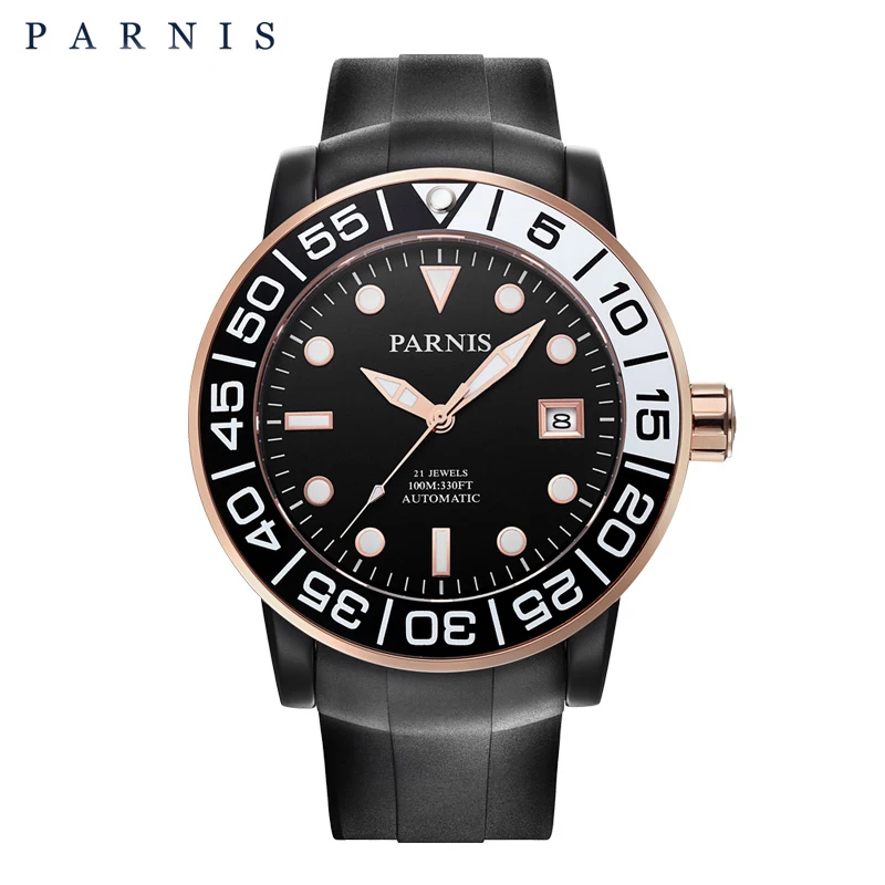 

Parnis Casual Automatic Men's Watch Relojes Hombre Sapphire Crystal Rubber Luminous Auto-Date Mechanical Watches Clock Men