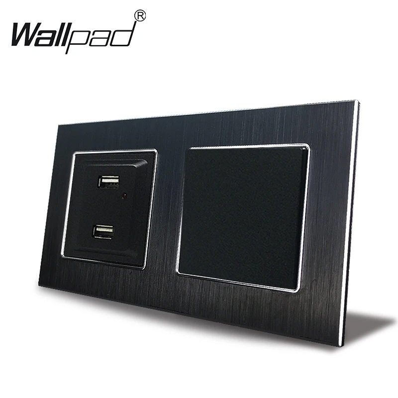 

EU Switch and 2 USB Socket Wallpad 110V-240V AC Aluminum Frame 16A 1 Gang Switch Dual USB 5.1V DC Charging Outlet with Claws