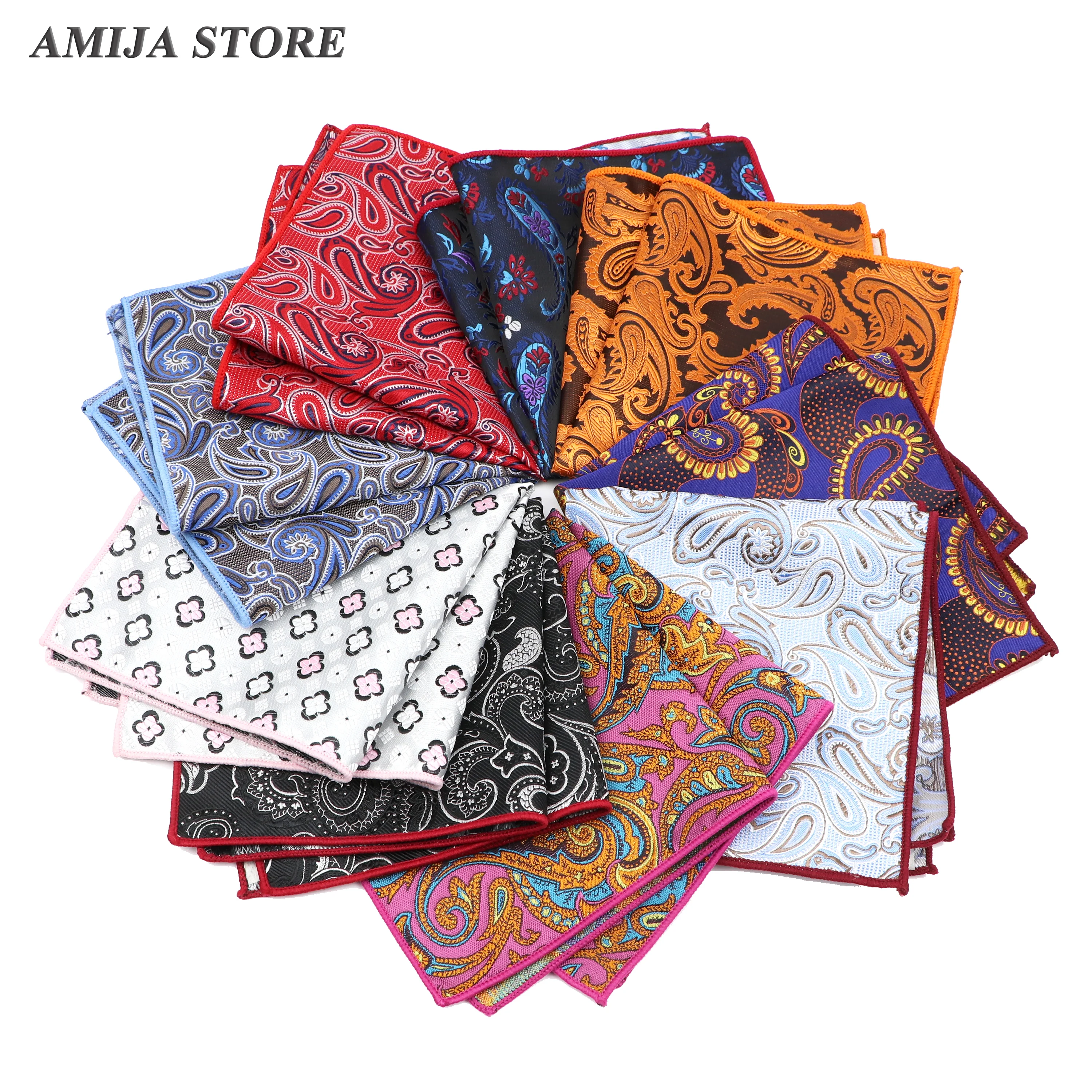 New Floral Flower Pocket Square Red Blue Men Handkerchief Polyester Hankie Women&Men Casual Party Gift Tuxedo Bowtie Accessories