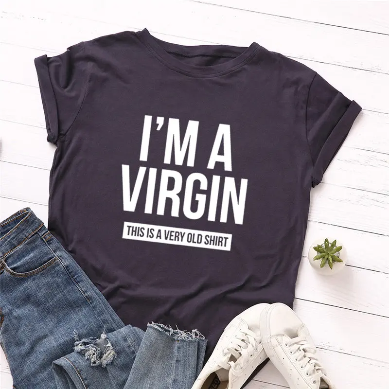 Модная женская футболка размера плюс, хлопок, футболка с надписью I'm A Virgin, женская футболка с круглым вырезом и коротким рукавом