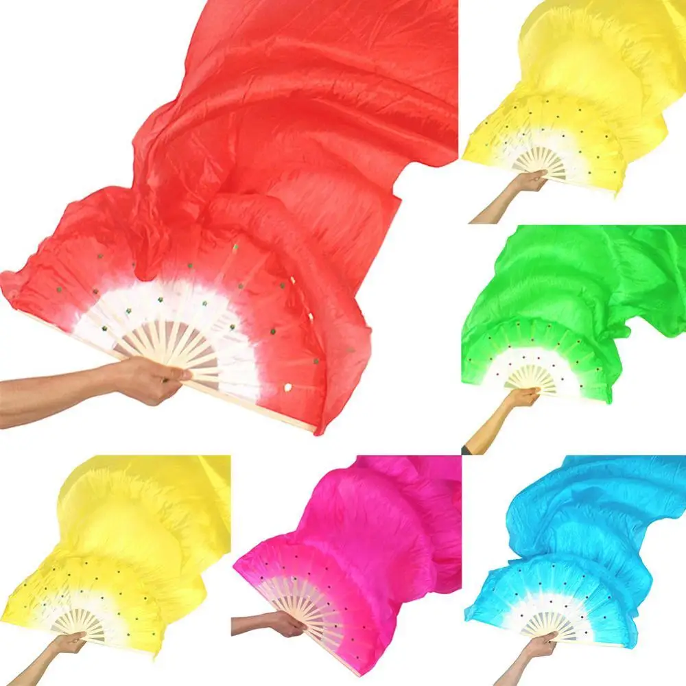 1.5m Dance Silk Sequins Fans 1 Pair Handmade Dyed Bamboo Imitation Kung Fu Tai Chi Fan Stage Performance Props hot | Дом и сад