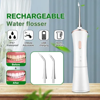 

Oral Irrigator USB Rechargeable Water Flosser Portable Dental Water Jet 90x60mm Water Tank Waterproof Teeth Cleaner