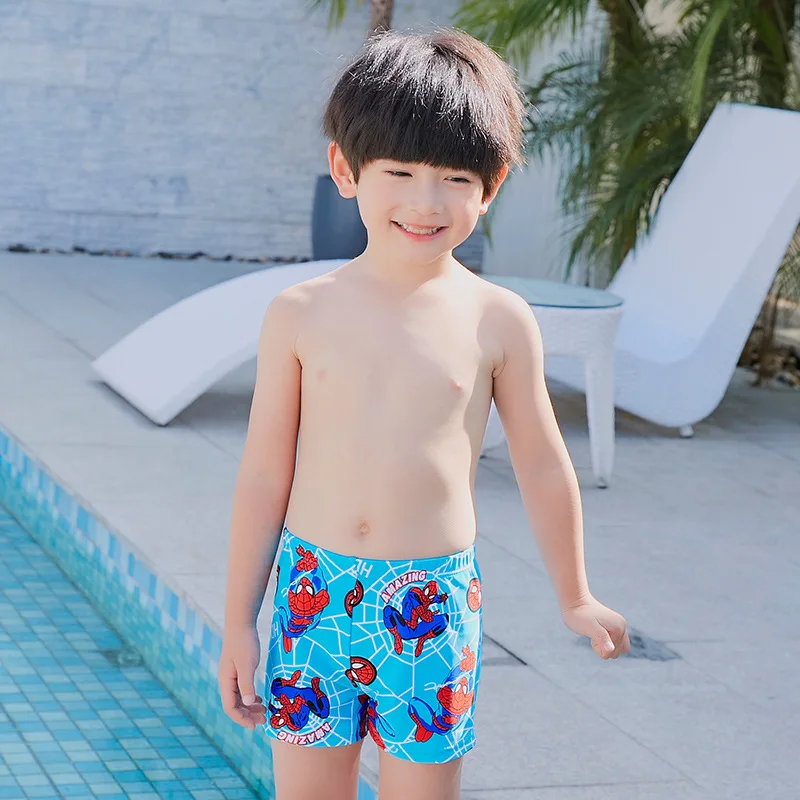 

2019 BOY'S Swimsuit Small CHILDREN'S Swimming Trunks Boxer Spider-Man Boy with Swimming Cap Swimming Trunks Lace-up Sports Hot S