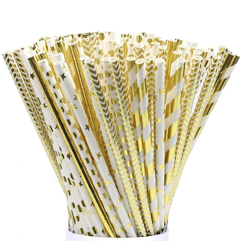 

25pcs Foil Gold Rose Gold Silver Paper Straws Wedding Favors Party Drinking Straws Birthday Party Decoration Kids Party Supplies