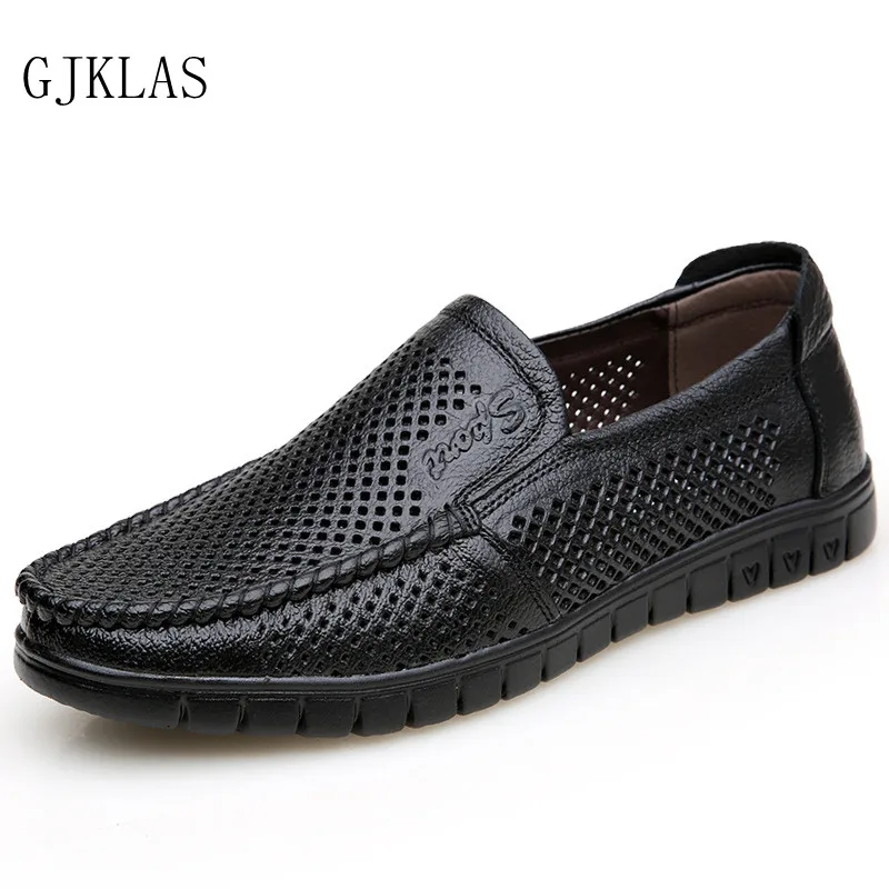 

Men Loafers Shoes Genuine Leather Soft Man Fashion Shoes 45 Casual Spring Summer Classic Hollow Out Brown Dress Shoes for Men