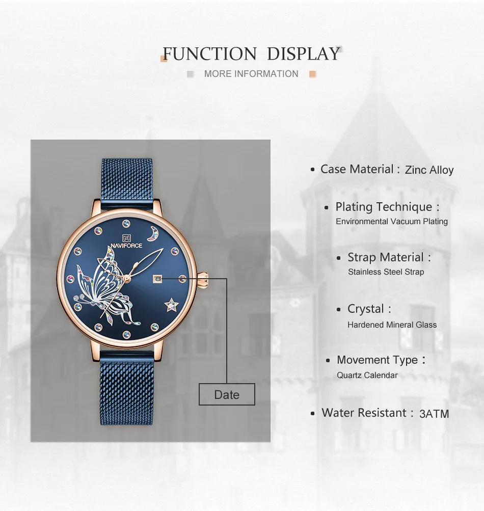 NAVIFORCE женские часы люксовый бренд яркие часы-бабочка модные кварцевые женские наручные часы из нержавеющей стали водонепроницаемый подарок