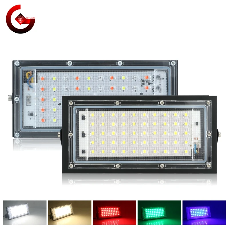 Led Flood Light 50W 220V Outdoor Floodlight IP65 Waterproof LED Street Lamp Cold/Warm white Red Green Blue RGB Spotlight 50w led rgb flood light lamp ac 220v outdoor floodlight ip65 waterproof reflector led spotlight red green blue garden lighting