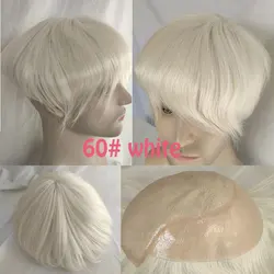 Toupee for Men Human Hair Swiss Lace With PU 8×10 Inch Base Man's Hair Toupee Replacement Systems Lace Hairpiece 60# White Color