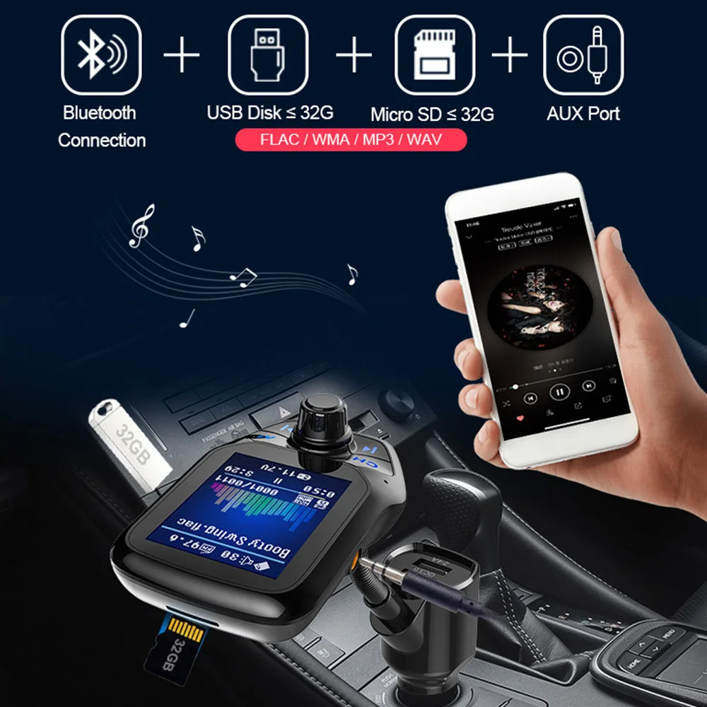 1," Автомобильный MP3 музыкальный плейерцветной дисплей Bluetooth комплект для громкой связи 3 USB порта QC3.0 Быстрая зарядка fm-передатчик