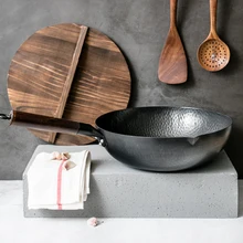 Wok de hierro de alta calidad, sartén antiadherente tradicional hecha a mano, utensilios de cocina de Gas sin recubrimiento