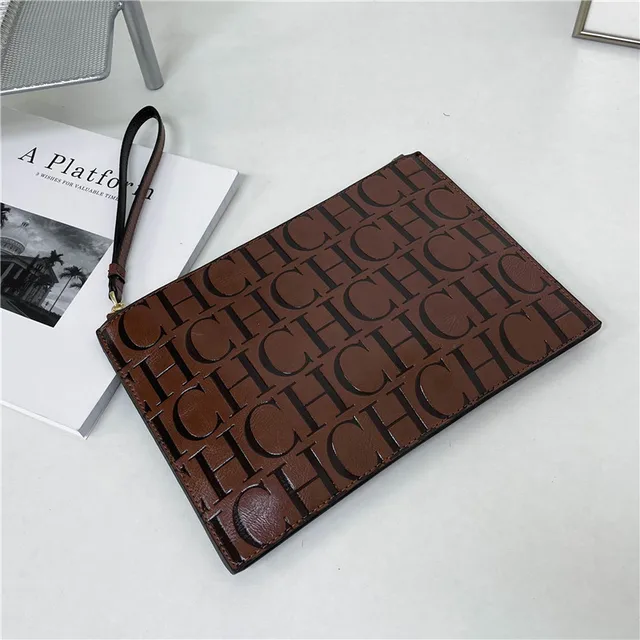 2021 New Luxury Brand CH Clutch Unisex High-quality CH Letter Pattern Clutch luxury envelope leather business clutch purse The first coffee