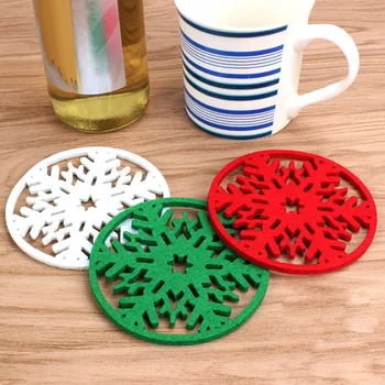 

Behogar 10pcs Christmas Felt Coasters Snowflake Design Non-slip Heat Resistant Cup Mat Pad Drink Placemat Xmas Home Decoration