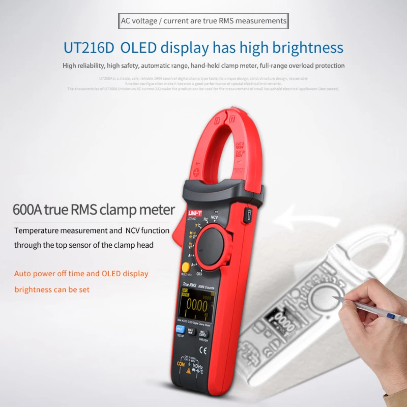 Мультиметр зажим UNI T UT216C 600 А True RMS Автоматический диапазон Частотный конденсатор