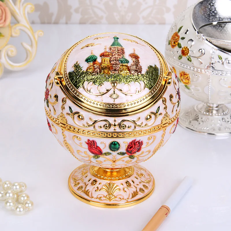 

Multi-Functional Creative Ashtray European Style Ashtray Living Room Metal Living Room KTV Office Home with Lid
