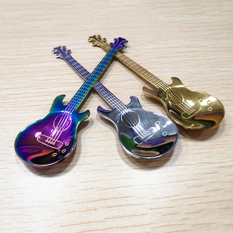 4PCS Guitar Coffee Spoons 304 Stainless Steel Musical Teaspoons Mixing Spoons Sugar Spoon Fashion Tableware Party gift stainless steel spoon tea spoon