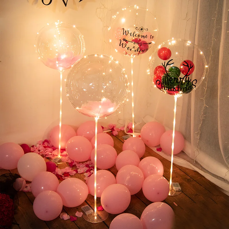 Birthday Party Decor LED Balloon Column Stand With Base Transparent Foil Balloon Christmas Wedding Decor Home Decor Accessories