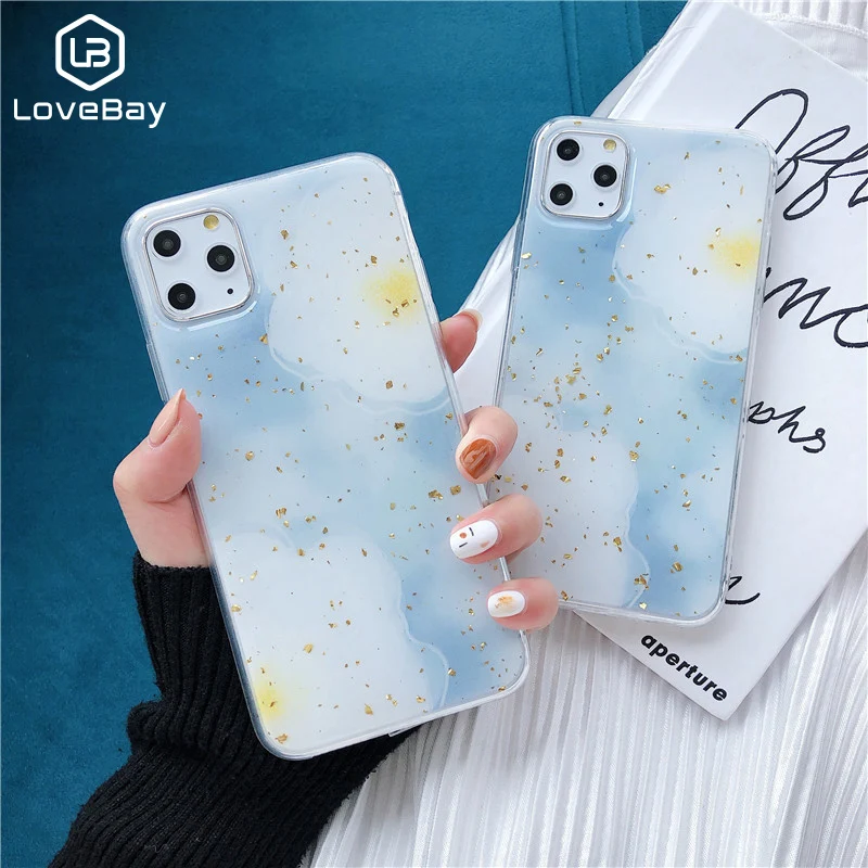 

Lovebay Marble Case For iPhone 11 Pro X XS Max Soft TPU Back Cover For iphone XR 8 7 6 6S Plus Epoxy Gold Foil Starry Sky Cover