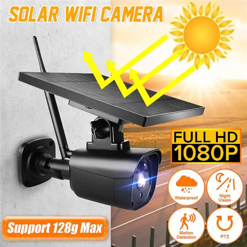 

Solar WiFi IP Camera 1080P HD Outdoor Charging Battery Wireless Security Camera PIR Motion Detection Bullet Surveillance